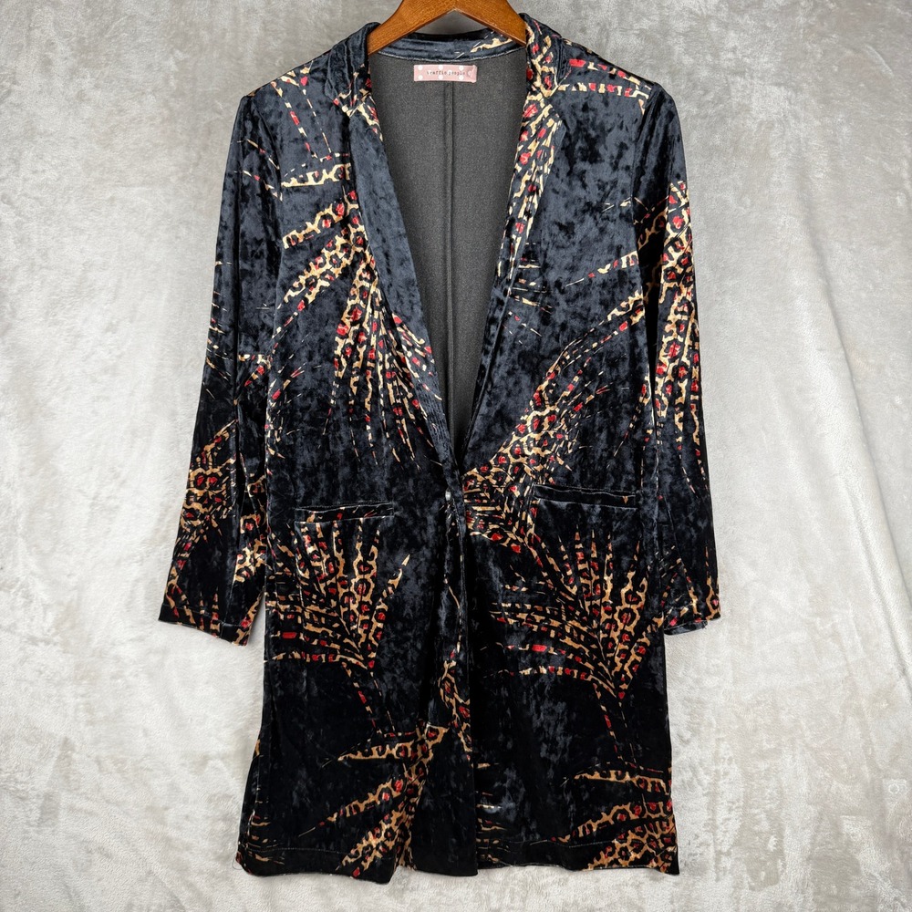 Velvet Leopard Palm Leaf Longline Blazer Black Tan Red Cardigan Traffic People